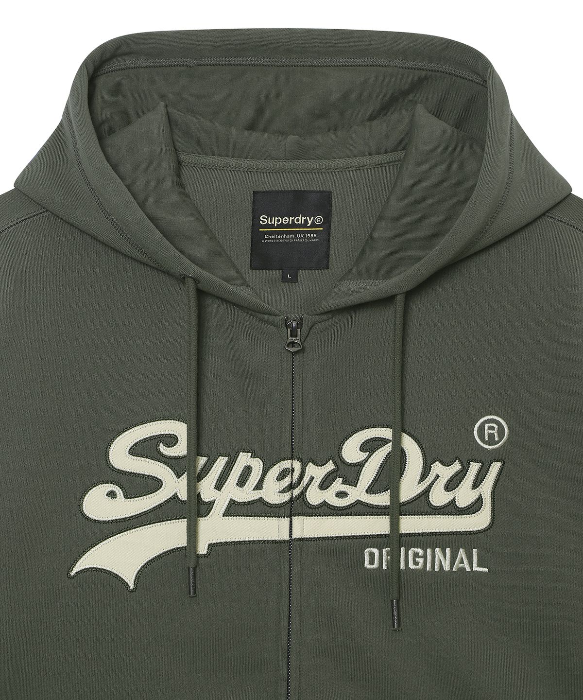 슈퍼드라이(SUPERDRY) 빈티지 로고 투웨이 후드집업 카키