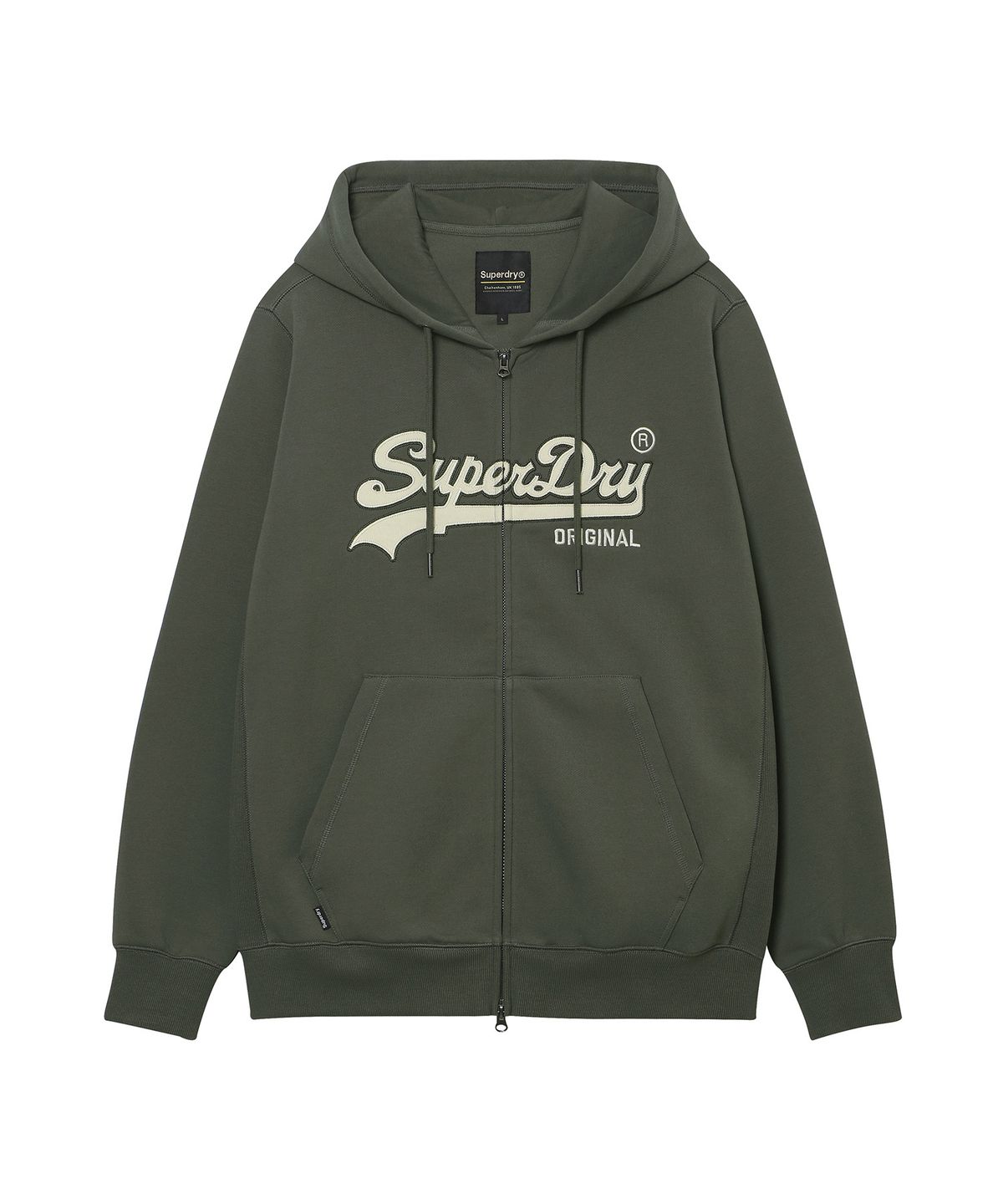 슈퍼드라이(SUPERDRY) 빈티지 로고 투웨이 후드집업 카키