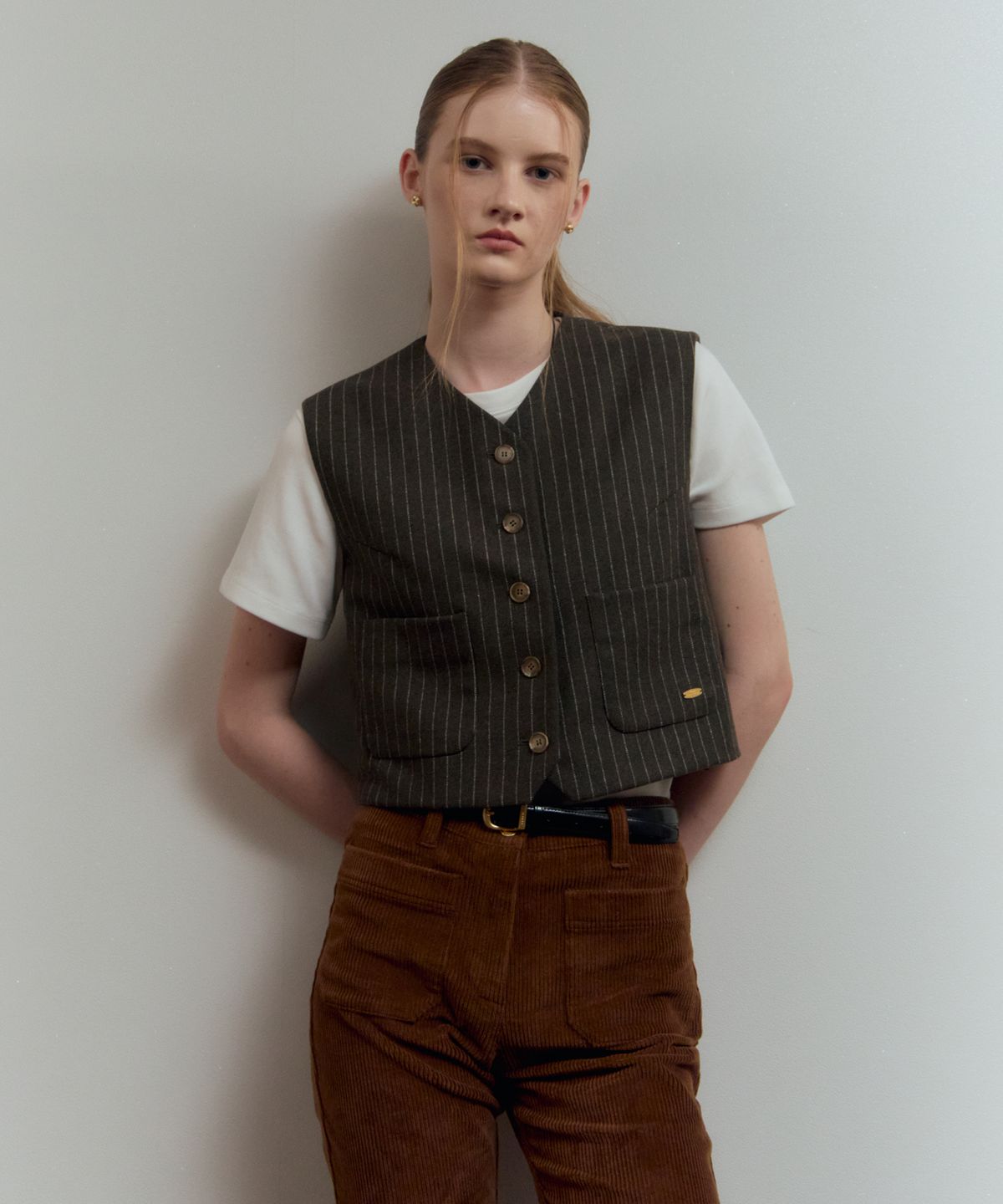 르메메(LEMEME) Garcon Stripe Vest Khaki