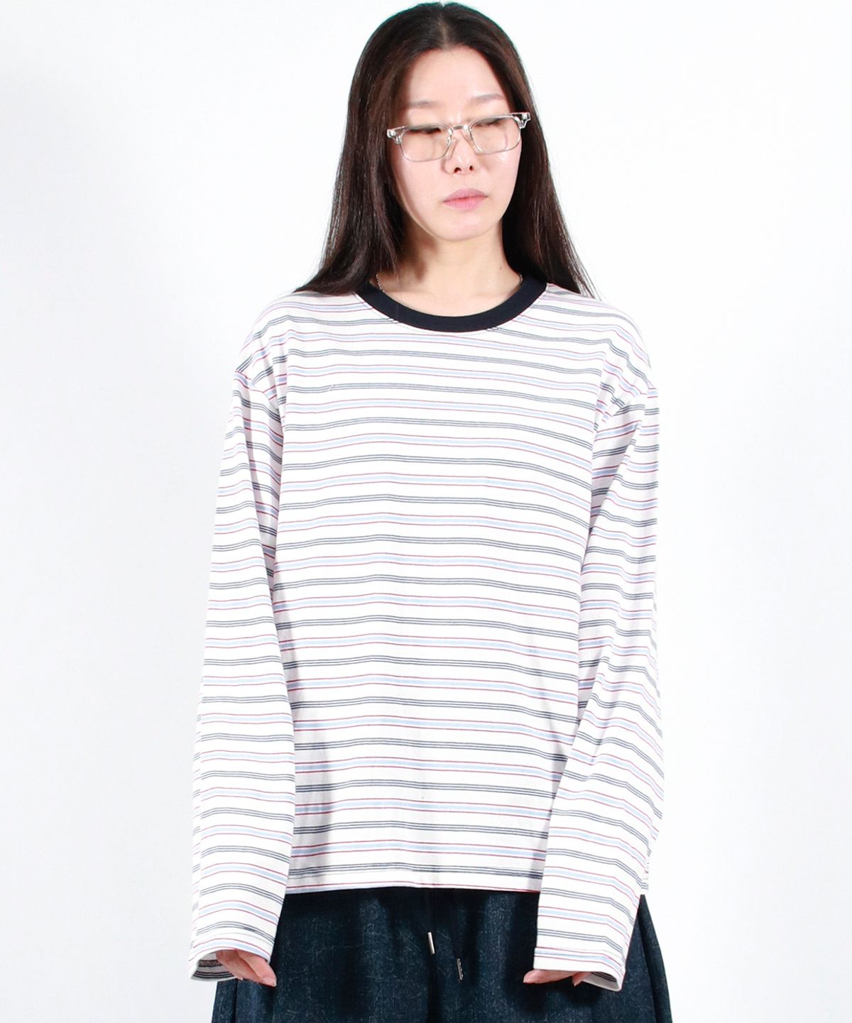 드마크(DEMARC) MULTI STRIPE LONG SLEEVE TEE -  White