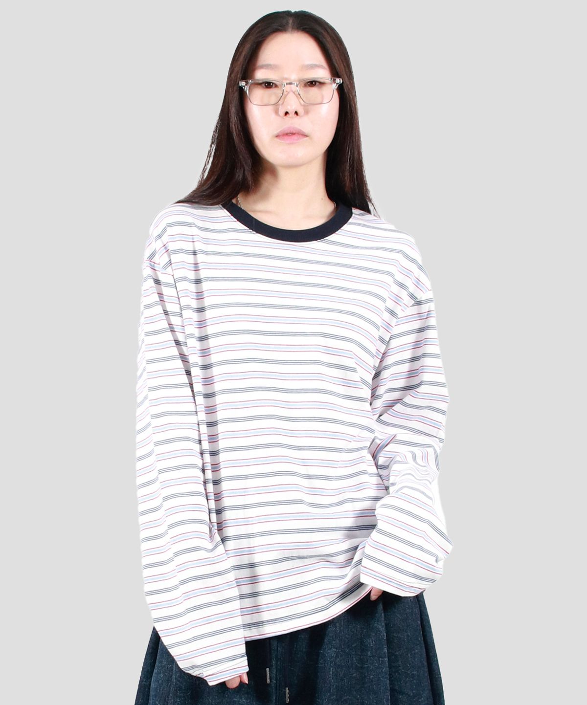 드마크(DEMARC) MULTI STRIPE LONG SLEEVE TEE -  White