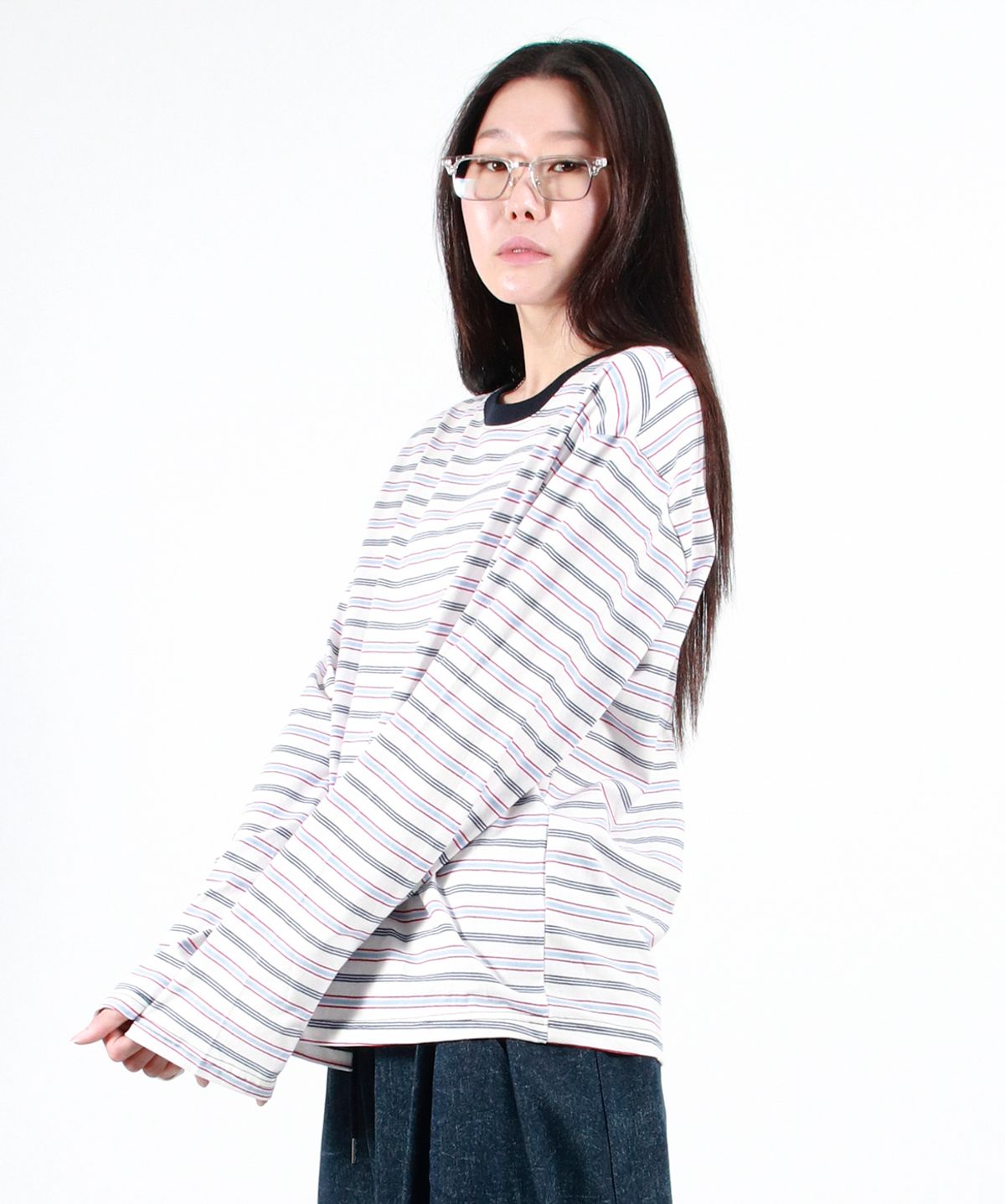 드마크(DEMARC) MULTI STRIPE LONG SLEEVE TEE -  White