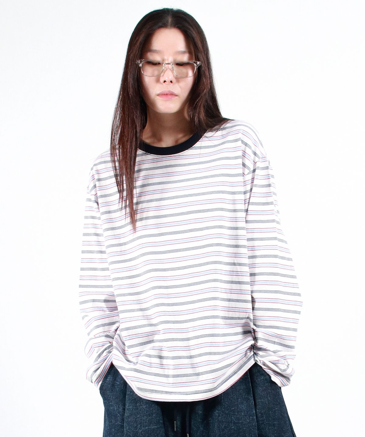 드마크(DEMARC) MULTI STRIPE LONG SLEEVE TEE -  White