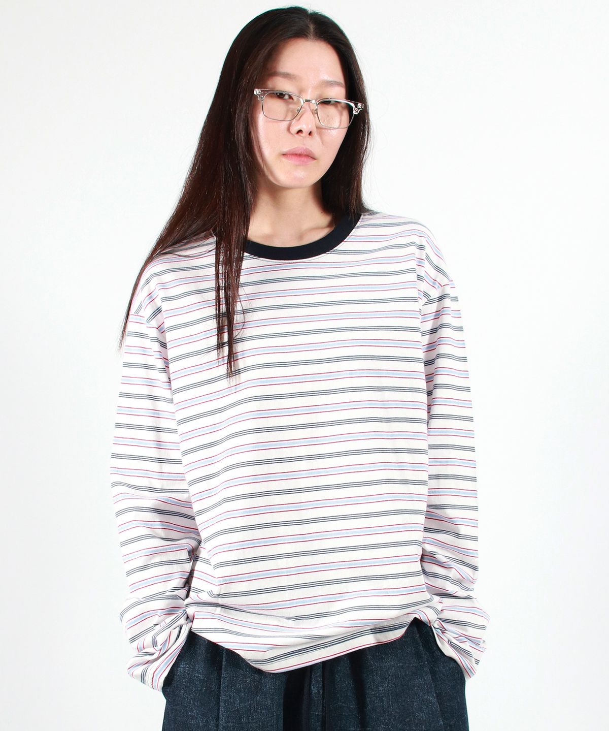 드마크(DEMARC) MULTI STRIPE LONG SLEEVE TEE -  White