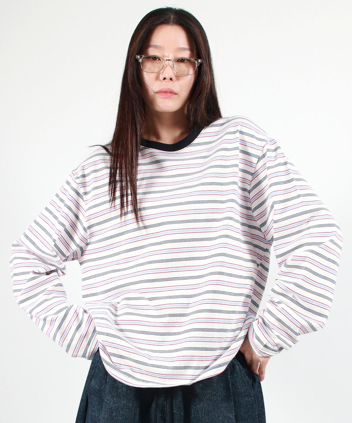 드마크(DEMARC) MULTI STRIPE LONG SLEEVE TEE -  White