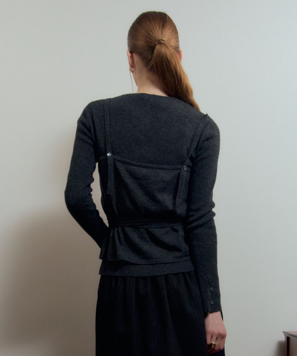 르메메(LEMEME) Veloute Layered Cardigan Charcoal