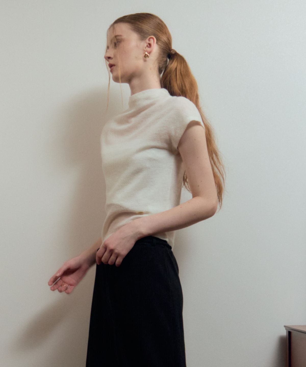 르메메(LEMEME) Ella Wool Half SleeveKnit Top Ivory