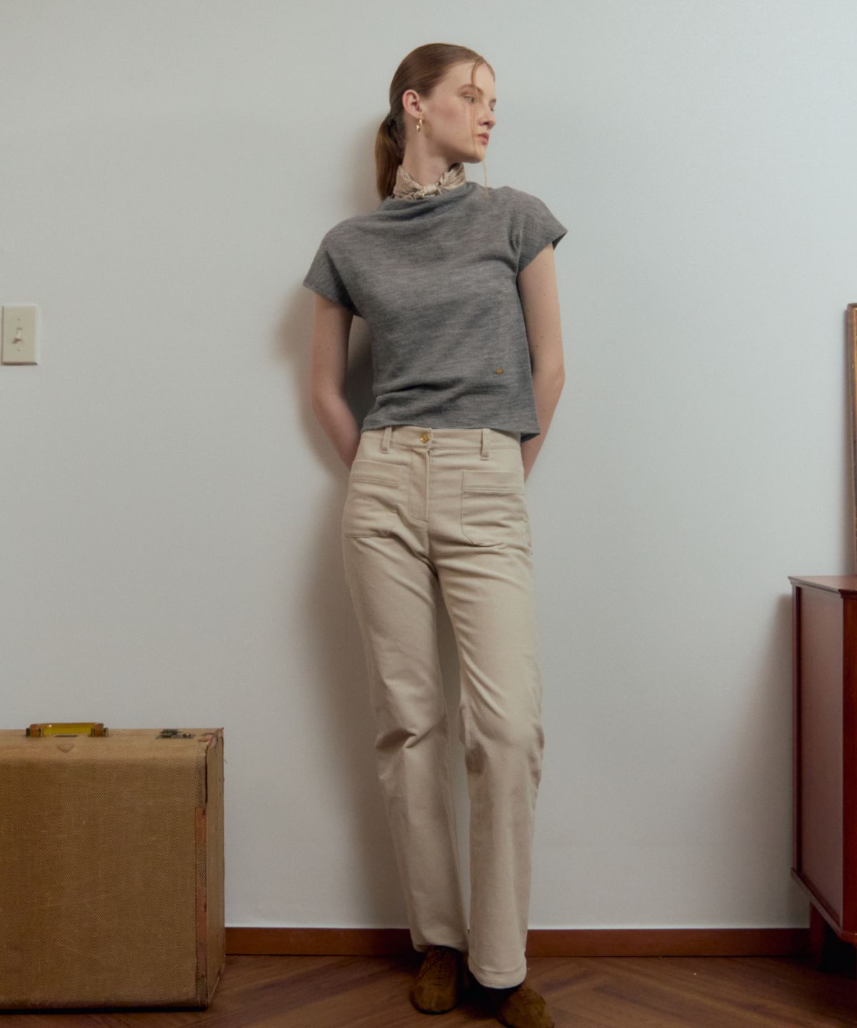 르메메(LEMEME) Ella Wool Half SleeveKnit Top Grey