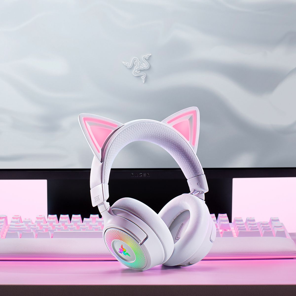 레이저(RAZER) 레이저코리아 Kraken Kitty V3 Pro White 크라켄 키티 V3 프로 화이트 무선 게이밍 헤드셋