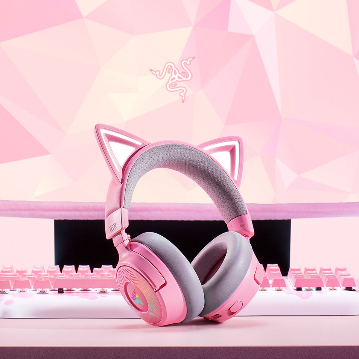 레이저(RAZER) 레이저코리아 Kraken Kitty V3 Pro Quartz 크라켄 키티 V3 프로 쿼츠 무선 게이밍 헤드셋