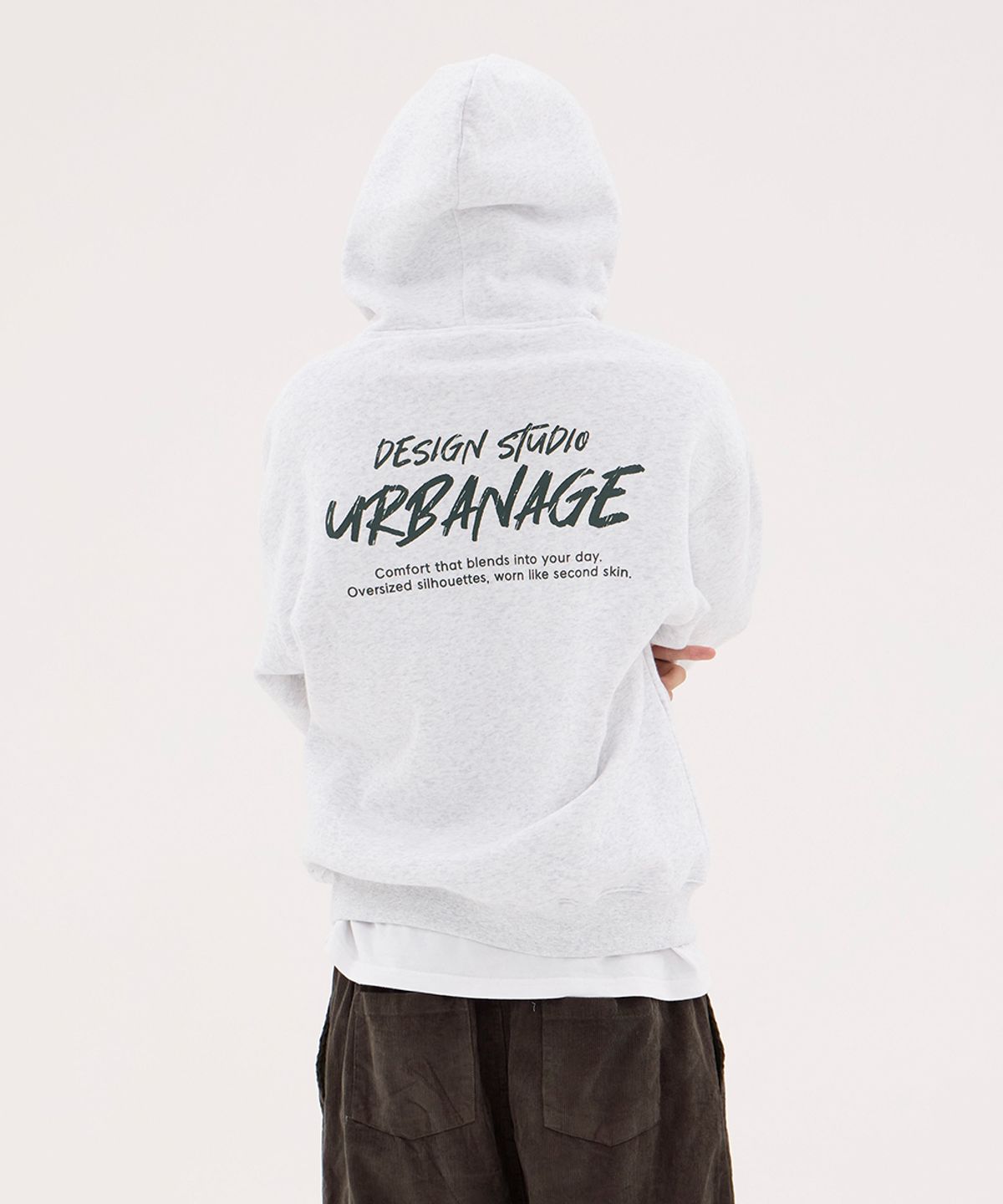 어반에이지(URBANAGE) DESIGN STUDIO 로고 오버핏 후드_화이트멜란지