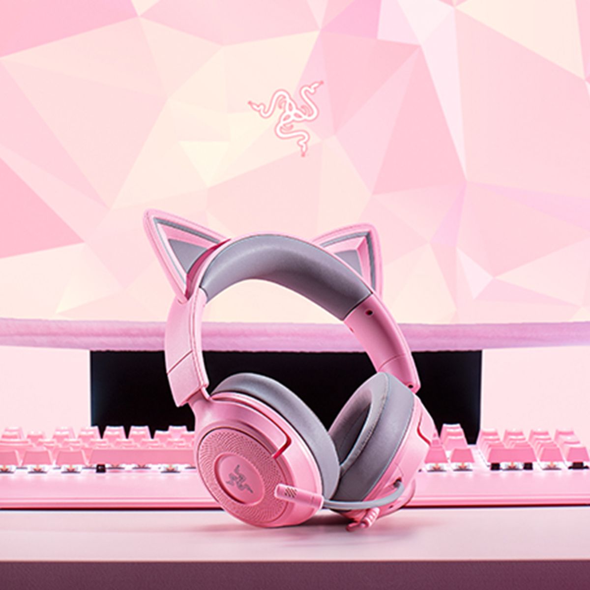 레이저(RAZER) 레이저코리아 Kraken Kitty V3 X Quartz 크라켄 키티 V3 X 쿼츠 게이밍 헤드셋