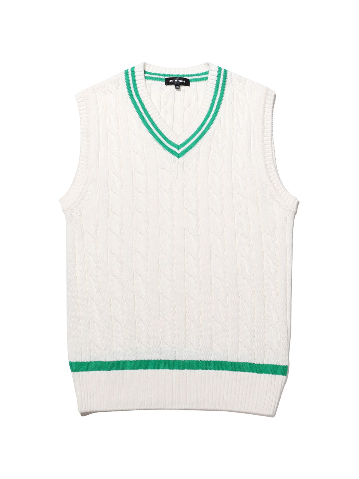 투에니스홀(20TH HOLE) 케이블 배색 브이넥 니트 베스트 [IVORY GREEN]