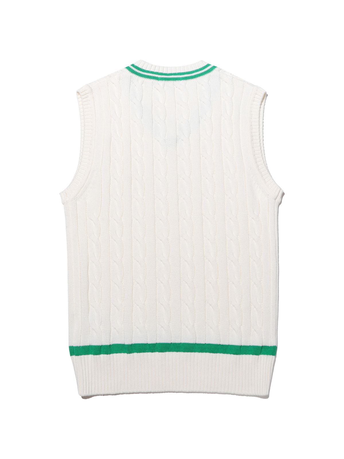 투에니스홀(20TH HOLE) 케이블 배색 브이넥 니트 베스트 [IVORY GREEN]