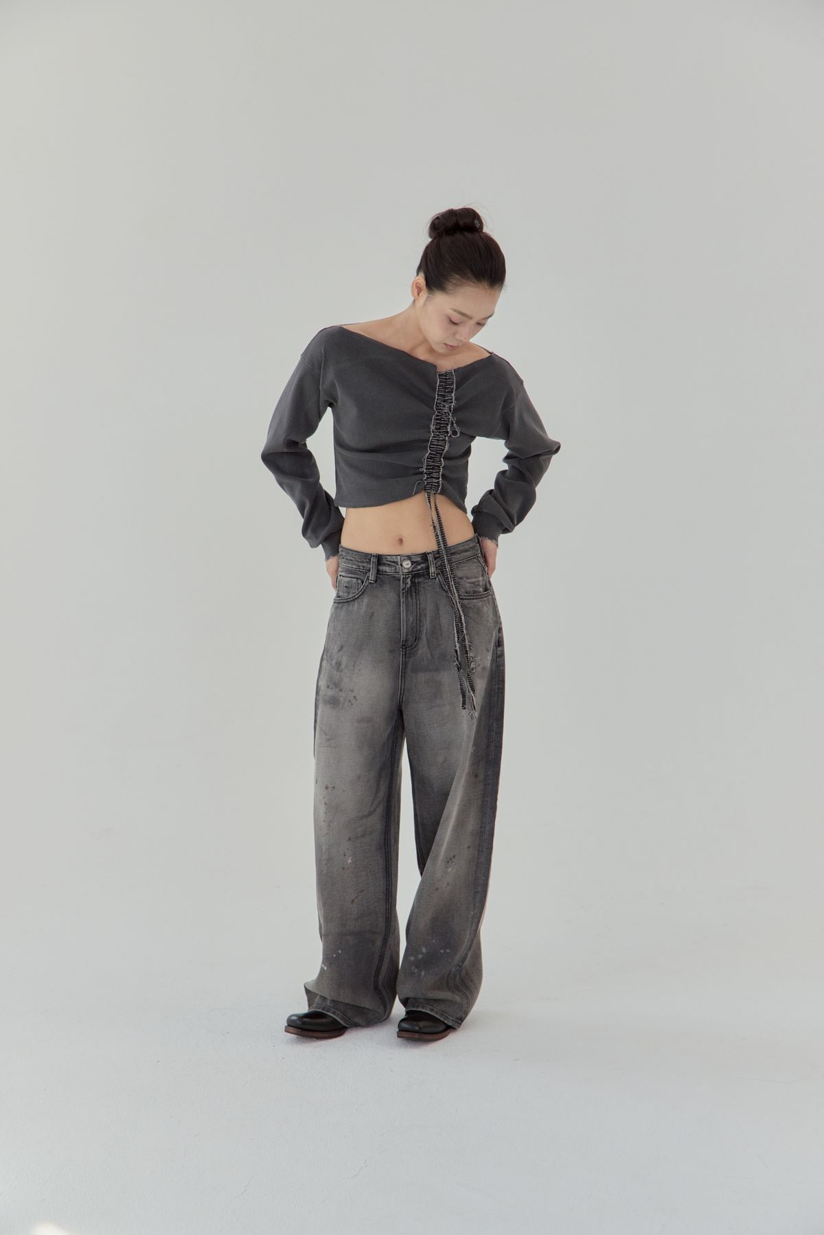 노 엑스트라 터치(NO EXTRA TOUCH) Detail Lining Boat Tee (Charcoal) / 25FWTS004CH