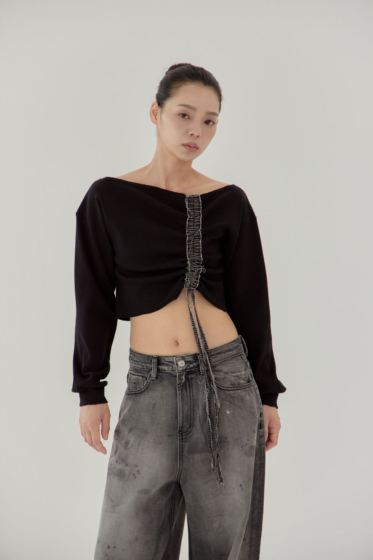 노 엑스트라 터치(NO EXTRA TOUCH) Detail Lining Boat Tee (Black) / 25FWTS004BK