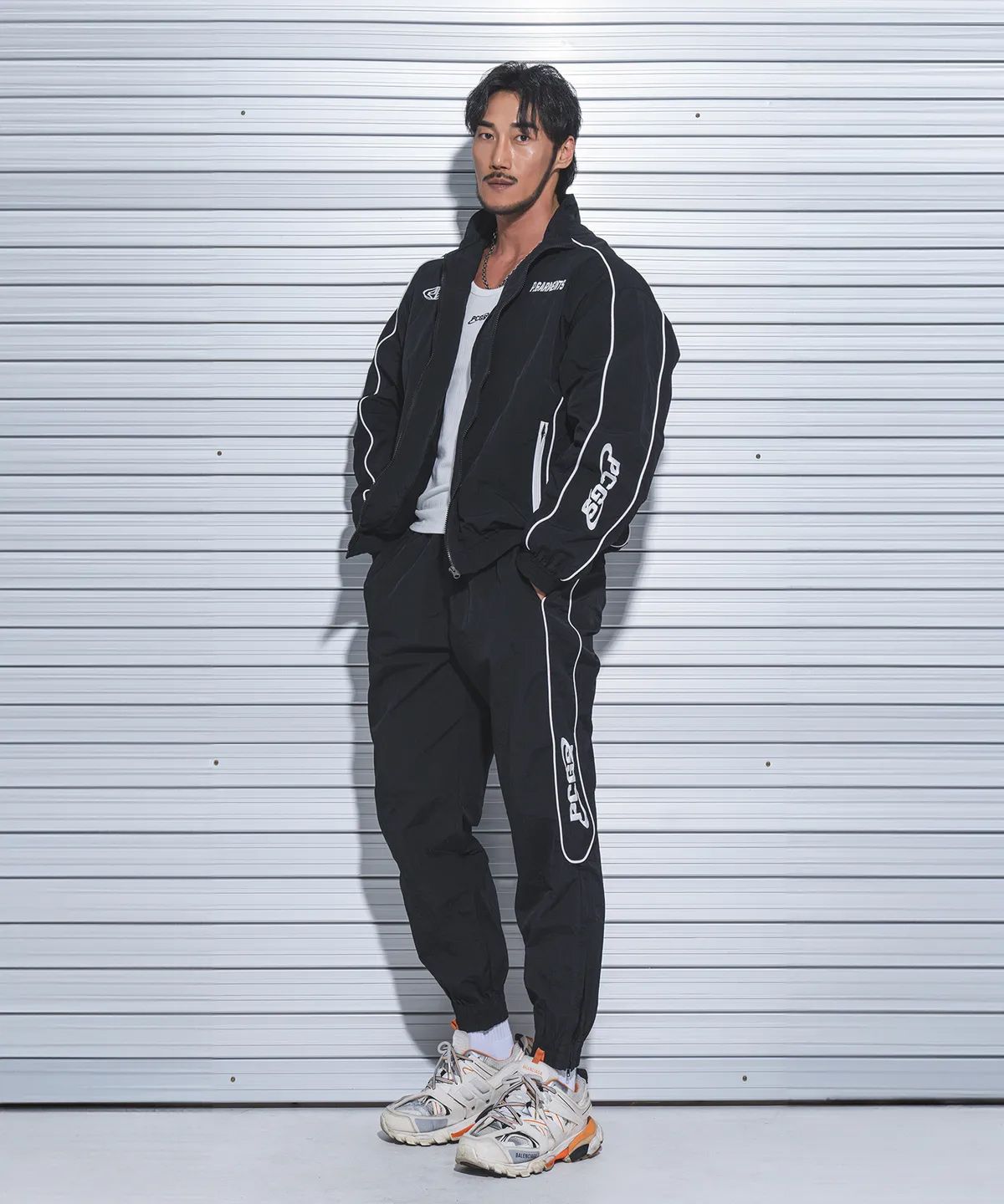 피지컬가먼츠(PHYSICAL GARMENTS) P2451+P2452  파이핑 윈드브레이커 세트 [블랙]