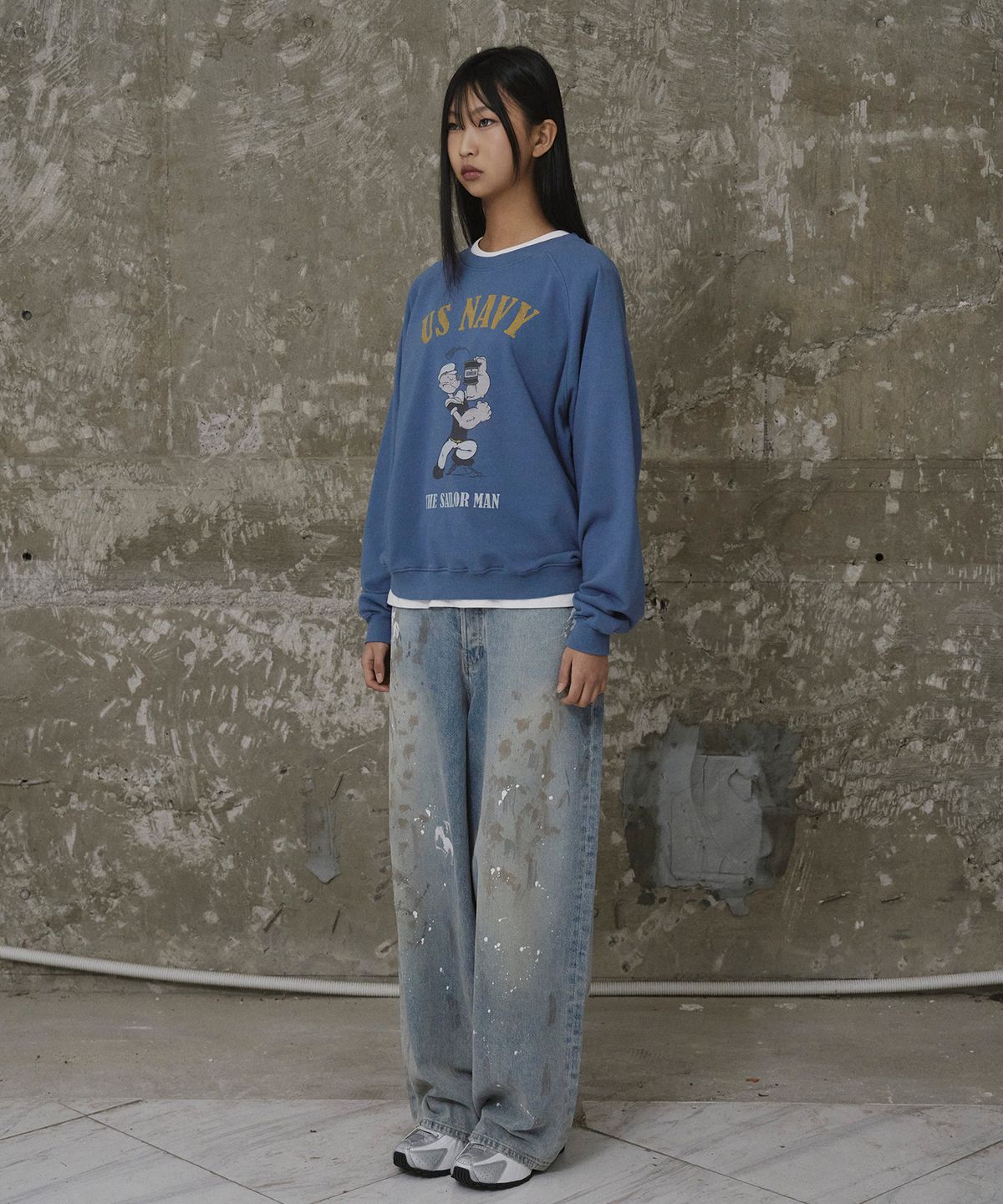 에르에르(ERER) Popeye Raglan Sweatshirt Blue