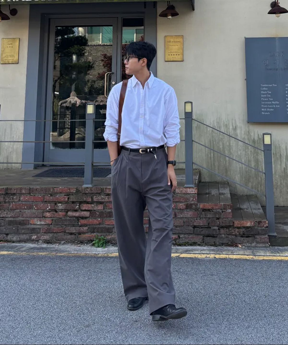 피인오(P.IN.O) 투턱 크럼플 와이드 슬랙스 - 그레이