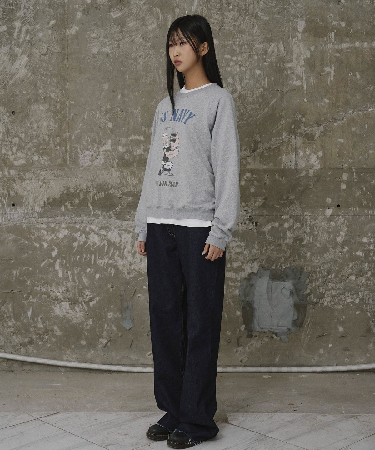 에르에르(ERER) Popeye Raglan Sweatshirt Melange Gray