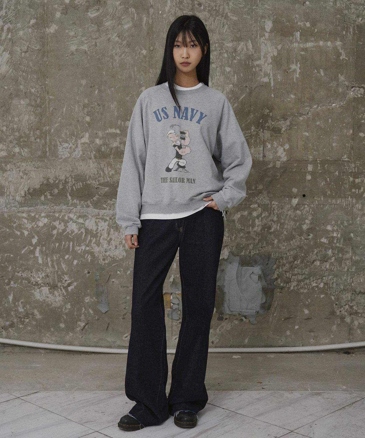 에르에르(ERER) Popeye Raglan Sweatshirt Melange Gray