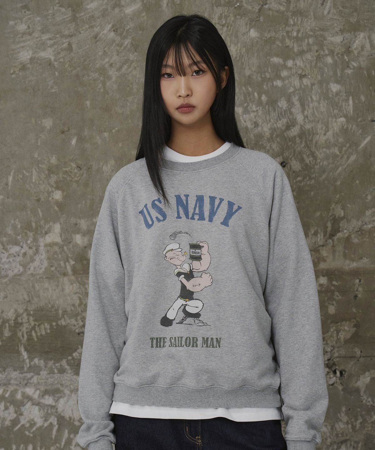 에르에르(ERER) Popeye Raglan Sweatshirt Melange Gray