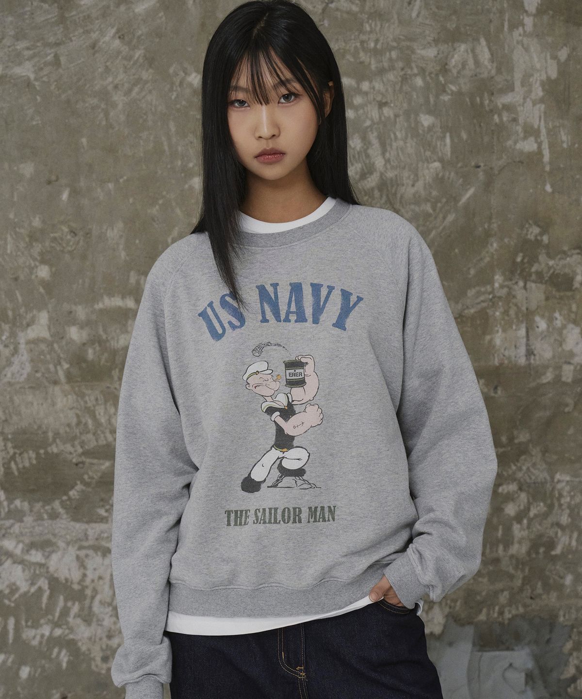 에르에르(ERER) Popeye Raglan Sweatshirt Melange Gray