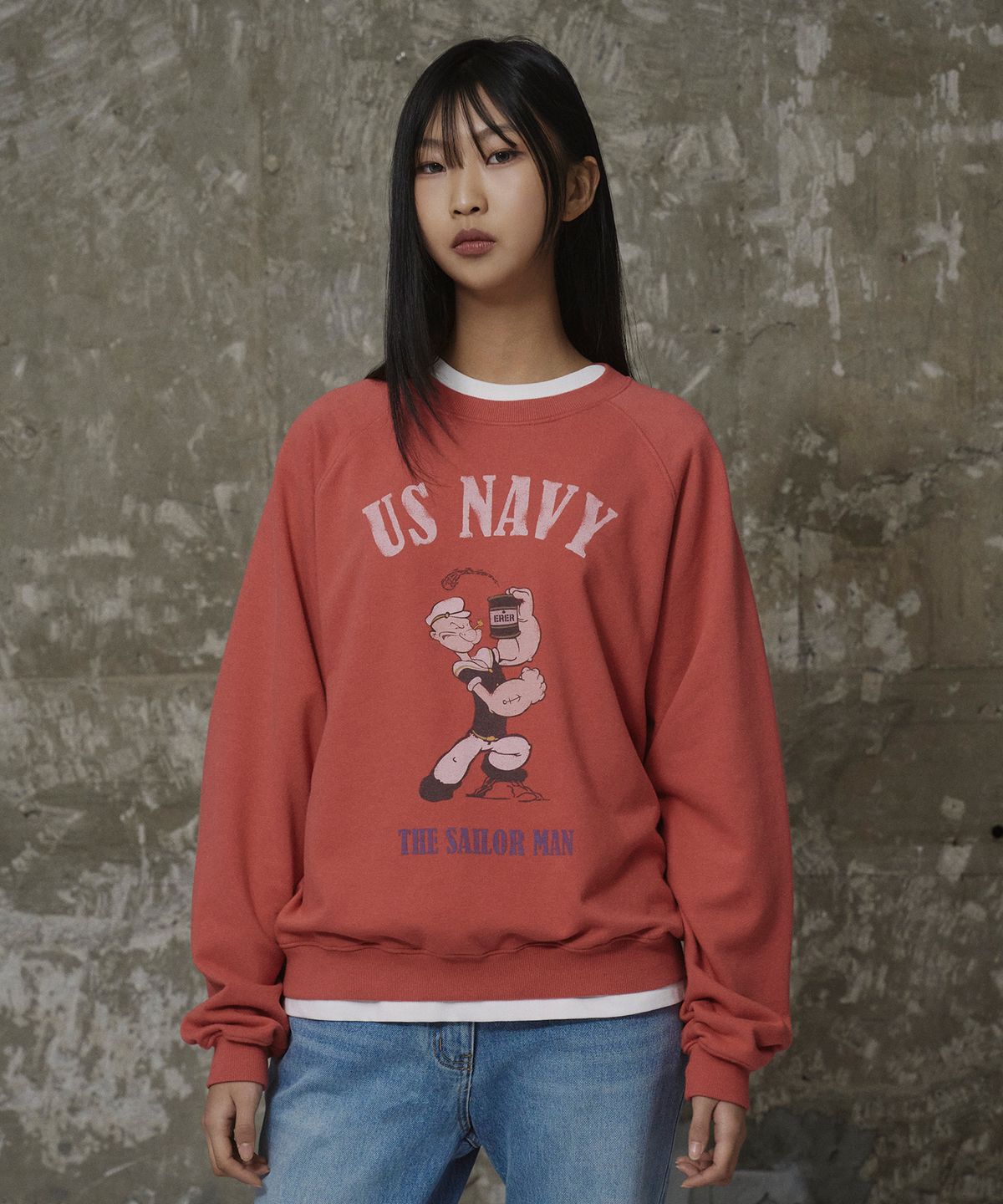 에르에르(ERER) Popeye Raglan Sweatshirt Red