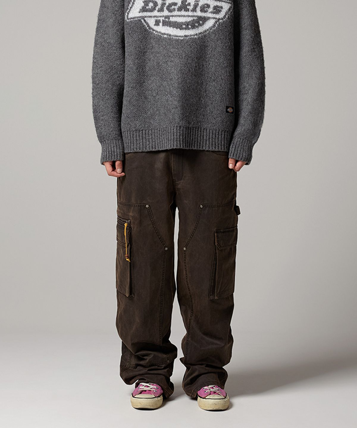 디키즈(DICKIES) 캔버스 더블니 카고 팬츠 Dark Brown