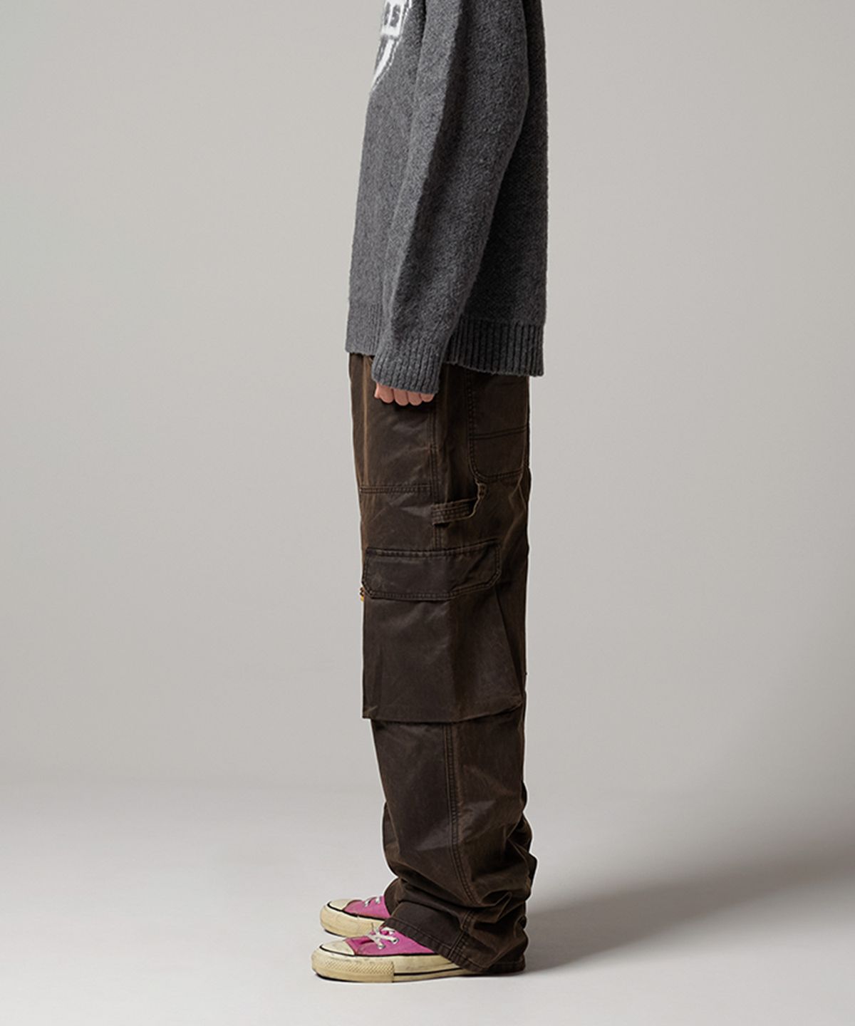 디키즈(DICKIES) 캔버스 더블니 카고 팬츠 Dark Brown