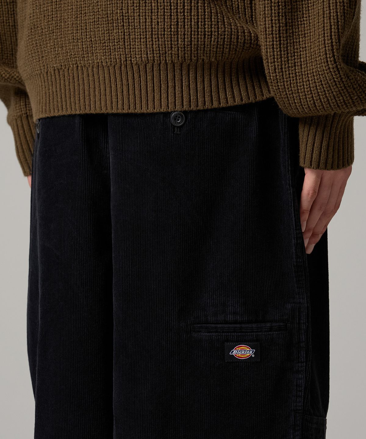 디키즈(DICKIES) 워시드 와이드 더블니 코듀로이 팬츠 Black