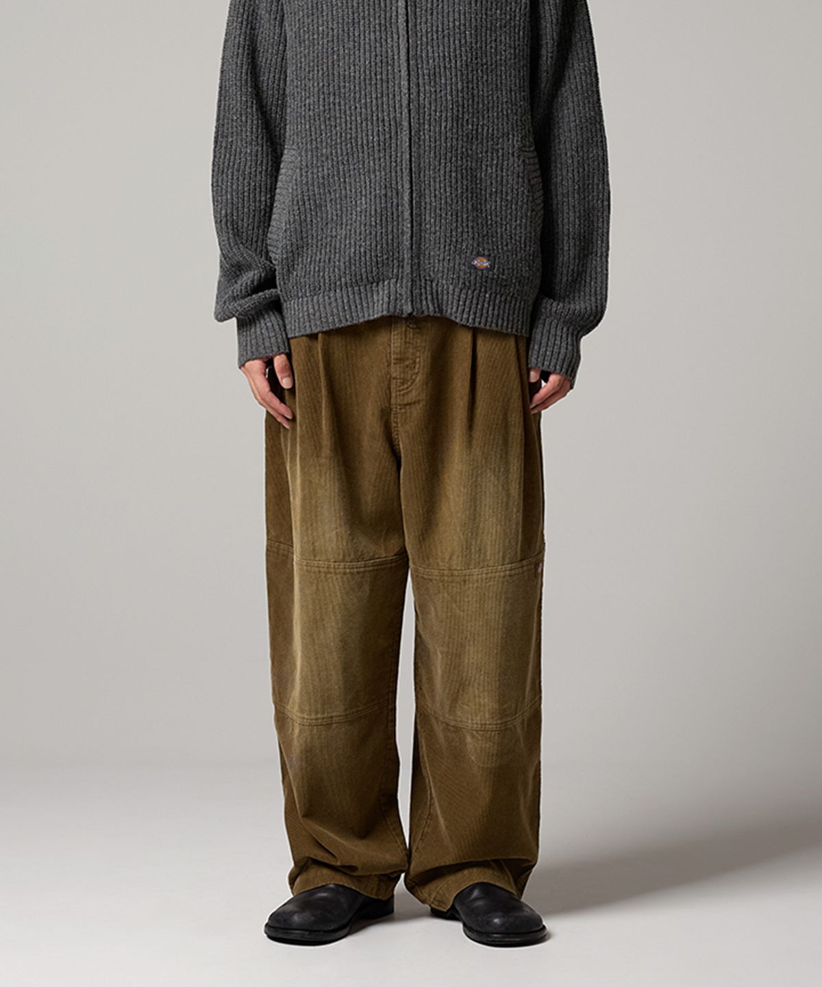 디키즈(DICKIES) 워시드 와이드 더블니 코듀로이 팬츠 Brown