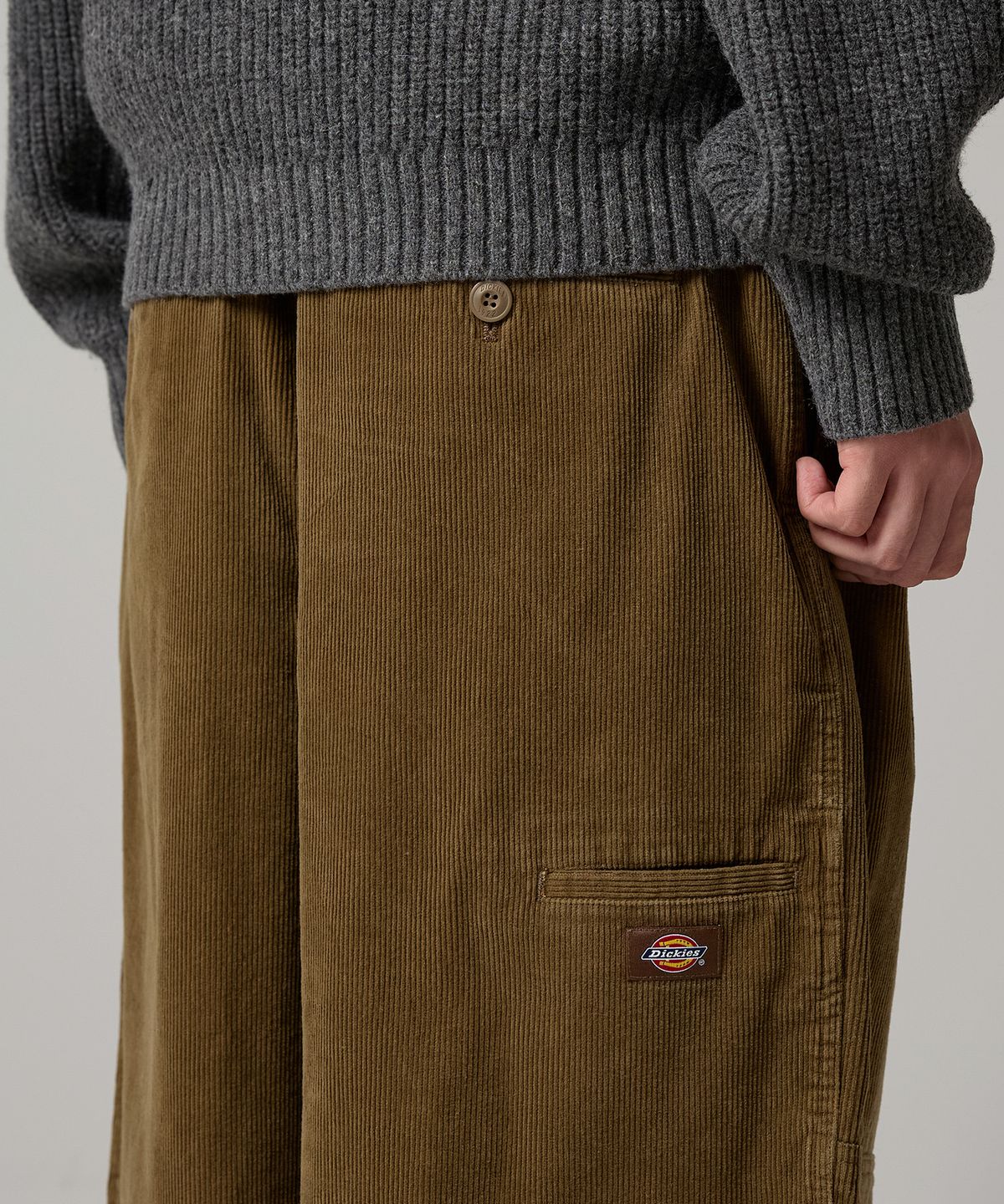 디키즈(DICKIES) 워시드 와이드 더블니 코듀로이 팬츠 Brown