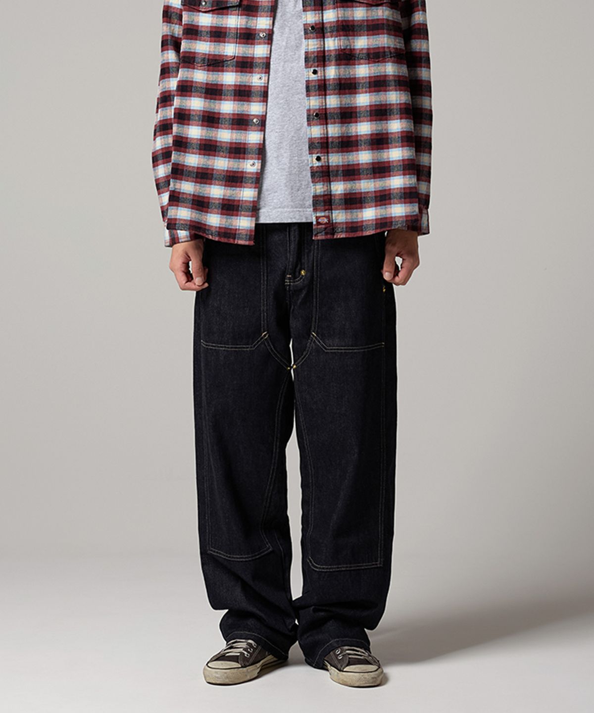 디키즈(DICKIES) 더블니 루즈핏 데님 팬츠 Rinsed