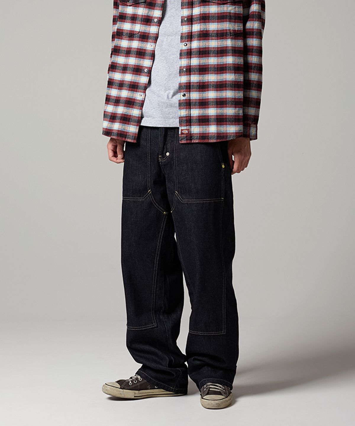 디키즈(DICKIES) 더블니 루즈핏 데님 팬츠 Rinsed