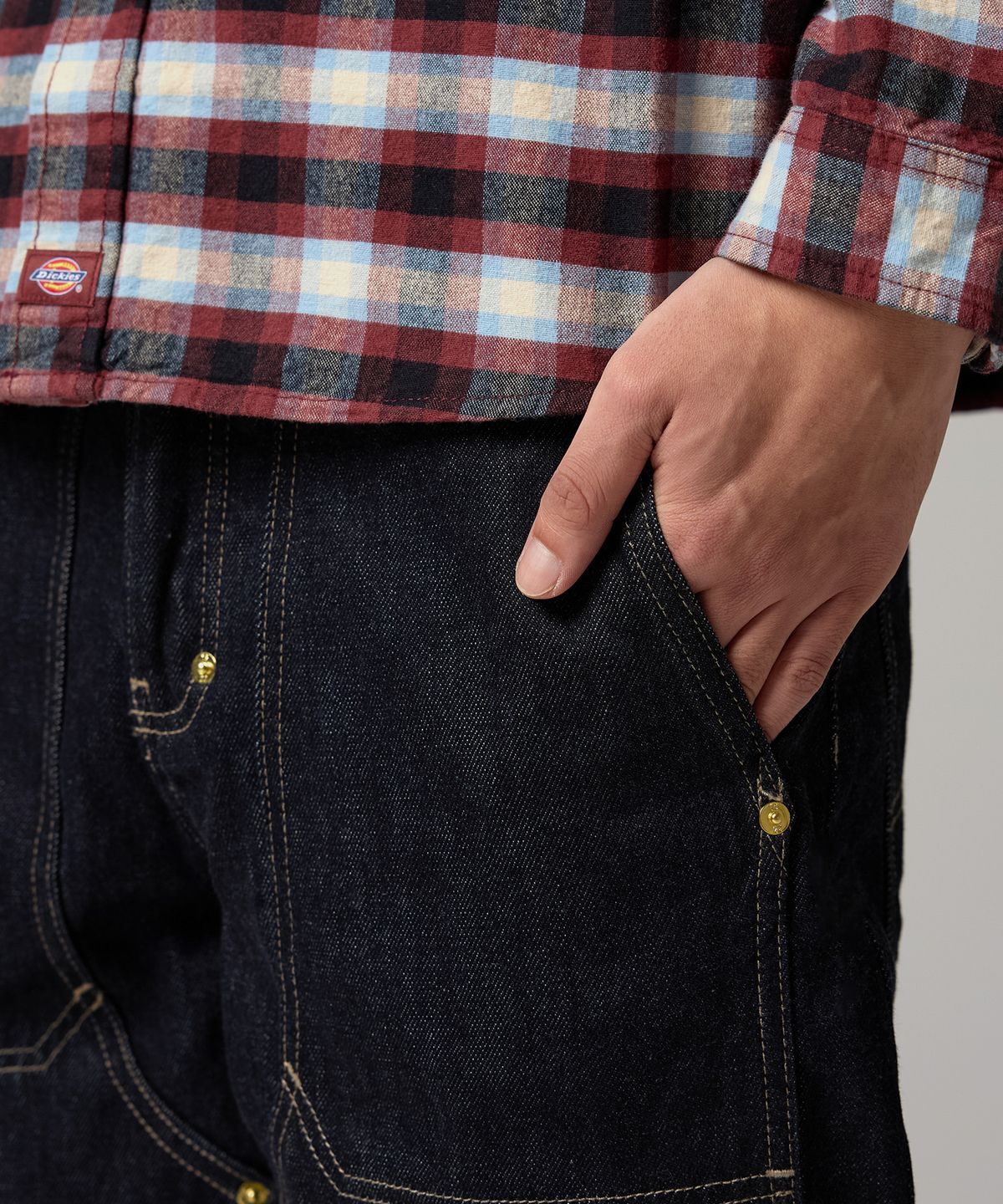 디키즈(DICKIES) 더블니 루즈핏 데님 팬츠 Rinsed