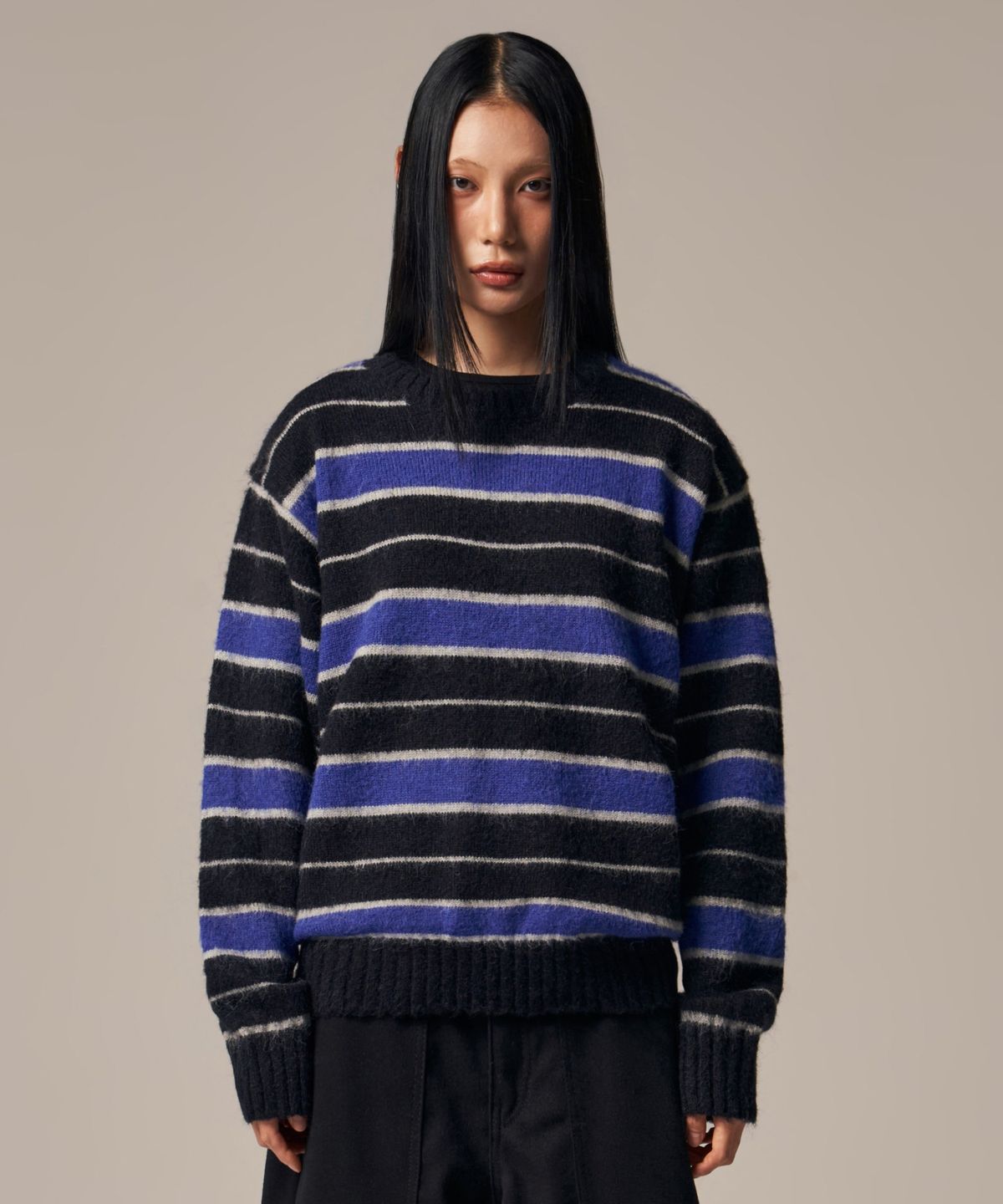 아이돈워너셀(IDWS) Vector Stripe Mohair Knit Black