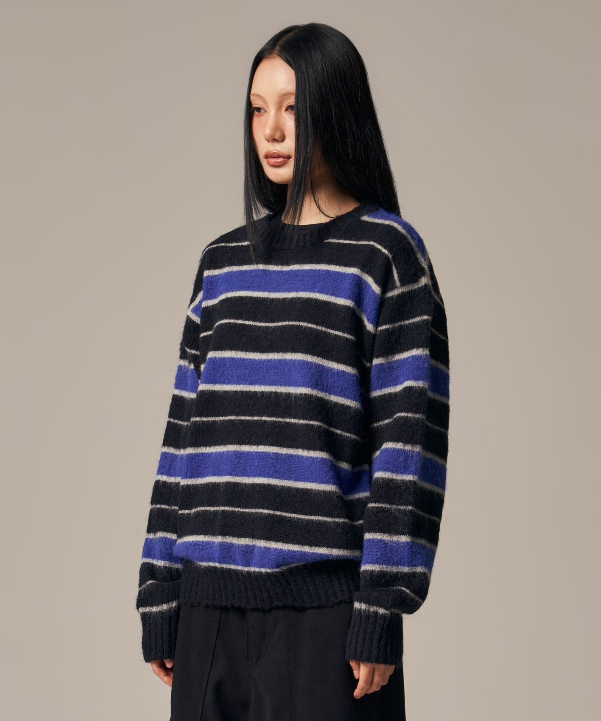 아이돈워너셀(IDWS) Vector Stripe Mohair Knit Black
