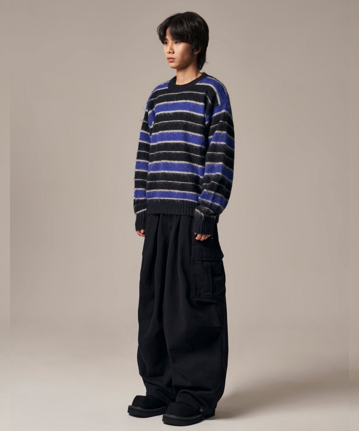 아이돈워너셀(IDWS) Vector Stripe Mohair Knit Black