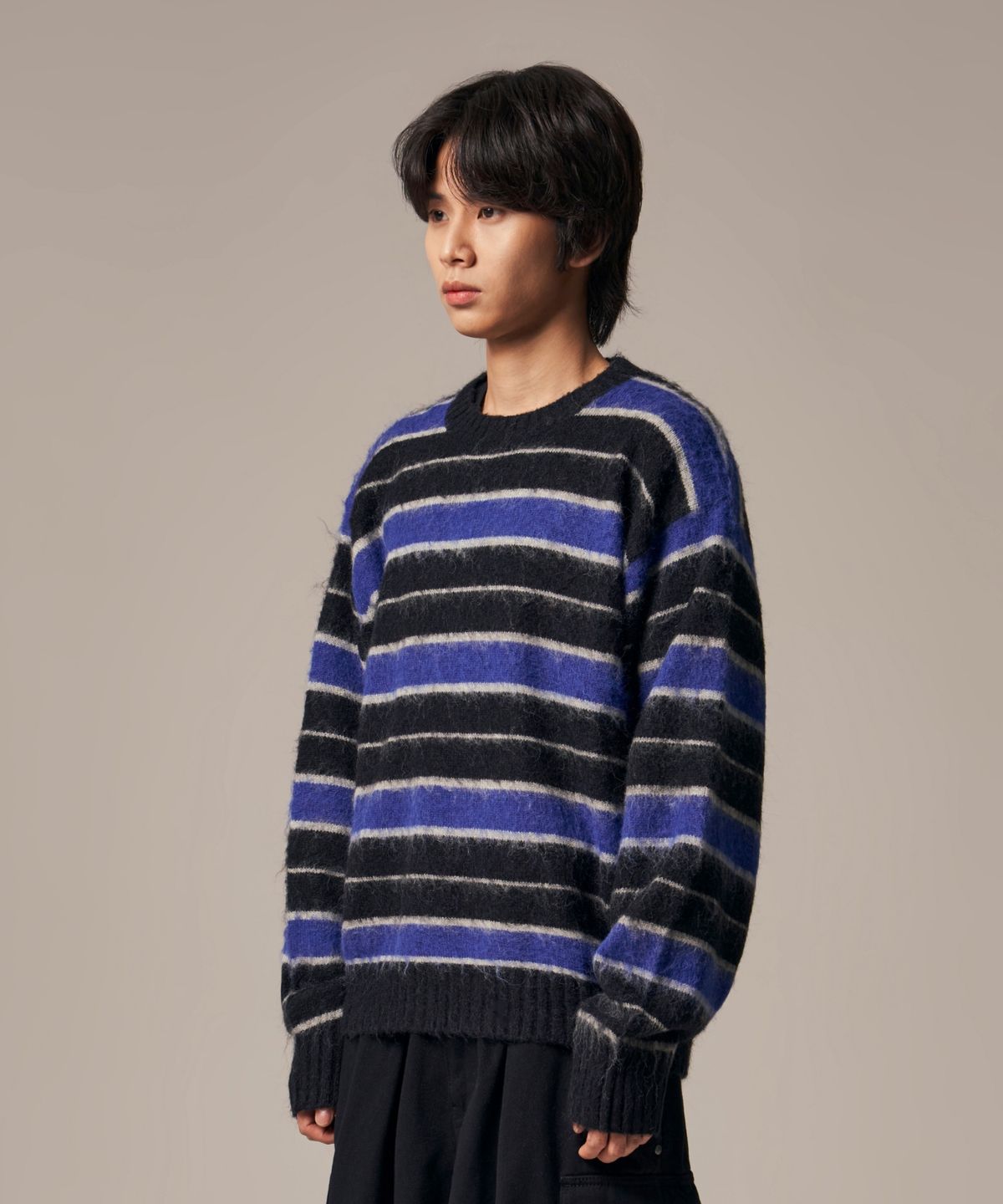 아이돈워너셀(IDWS) Vector Stripe Mohair Knit Black