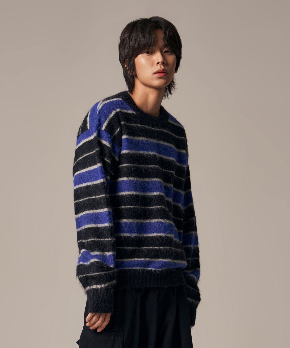 아이돈워너셀(IDWS) Vector Stripe Mohair Knit Black