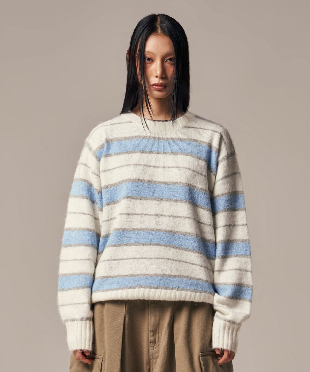 아이돈워너셀(IDWS) Vector Stripe Mohair Knit Ivory