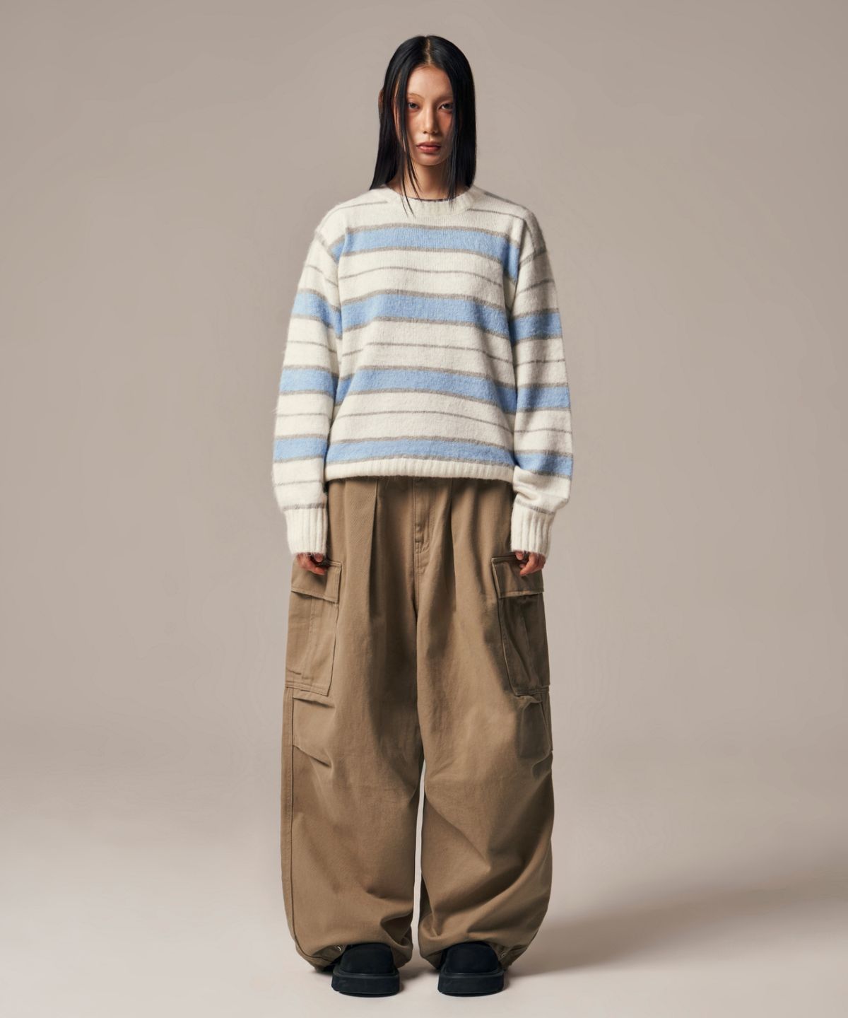 아이돈워너셀(IDWS) Vector Stripe Mohair Knit Ivory