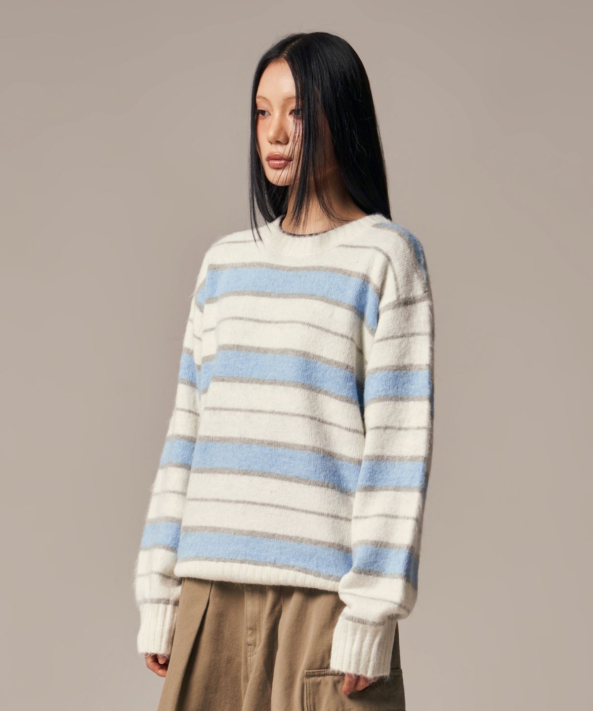아이돈워너셀(IDWS) Vector Stripe Mohair Knit Ivory