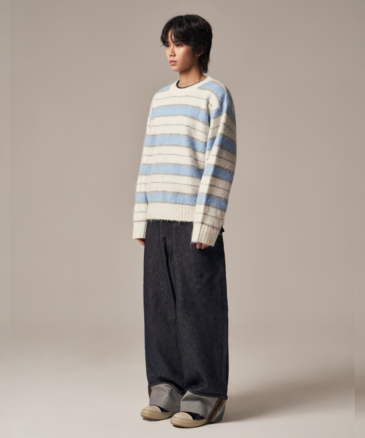 아이돈워너셀(IDWS) Vector Stripe Mohair Knit Ivory