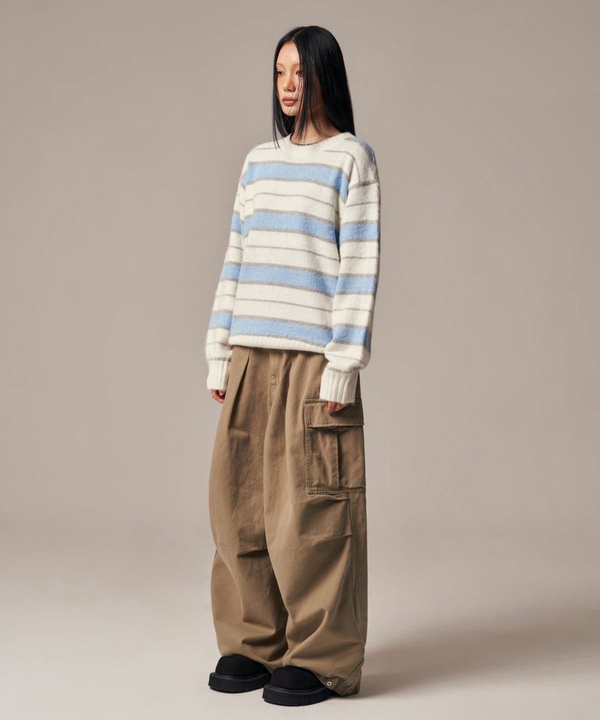 아이돈워너셀(IDWS) Vector Stripe Mohair Knit Ivory