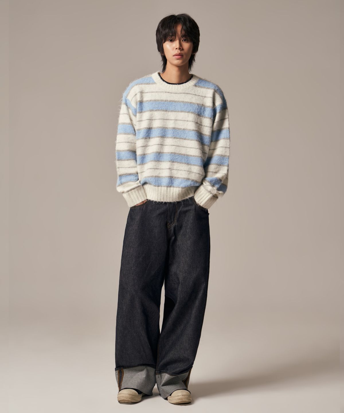 아이돈워너셀(IDWS) Vector Stripe Mohair Knit Ivory