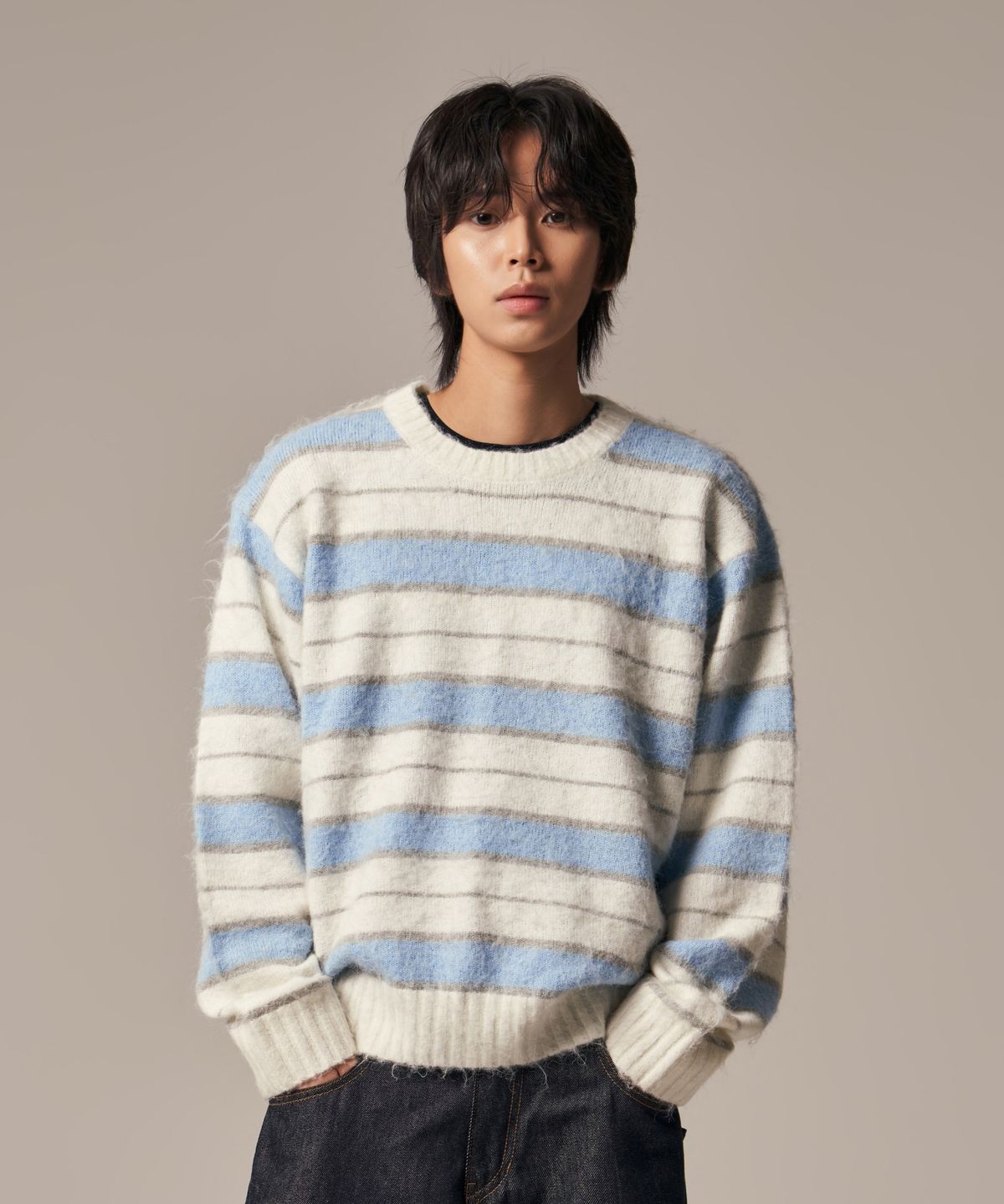 아이돈워너셀(IDWS) Vector Stripe Mohair Knit Ivory