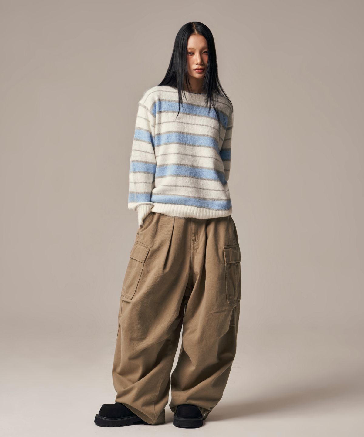 아이돈워너셀(IDWS) Vector Stripe Mohair Knit Ivory
