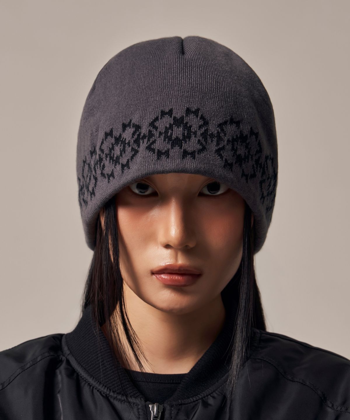 아이돈워너셀(IDWS) Ethnic Jacquard Maxi Beanie Gray